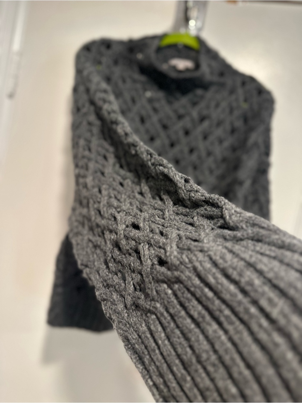 J Crew Chunky Open Knit Cross-cable Sz: M Dark Gray mockneck wool blend sweater. - Picture 9 of 13